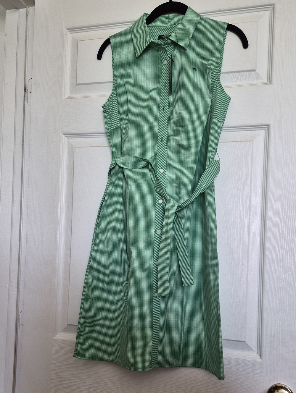 NWT Tommy Hilfiger Green Gingham Tie-Waist Shirt Dress